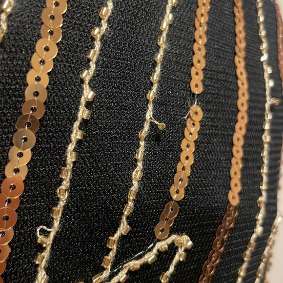Elegant Black and Gold Embellished Dress 20s Flapper style Medium Great Gatsby - Picture 17 of 17